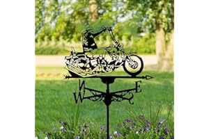 HEALT Stainless Steel Weathervanes-European Art Weather Wind Vane for Outside Yard,Decorative Wind Wheel with Stake for Villa Garden Patio Roof (07_Motorcycle)