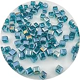 Mulutoo 200Pcs 4MM Glass Cube Crystal Beads - Square Faceted with Hole Spacer for Bracelets, Necklace & Earring Making Supplies (15-Peacock Blue AB)