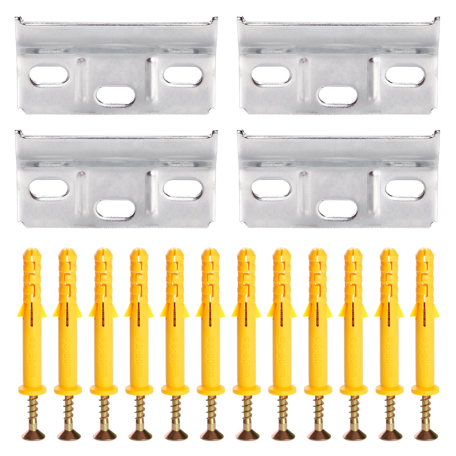 VooGenzek 4 PCS Kitchen Cabinet Hanging Brackets and 12 PCS M8*60 Expansion Plugs Screws, Kitchen Cabinet Brackets Carrier, Cabinet Hanging Bracket Plates, for Wall Mounting Cupboards Hanger