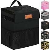 ELONGRIVER Leak Proof Car Trash Can with Lid Black | 2 Gallon Hanging Cute Car Trash Bag Bin for Car Auto Vehicle Sedan SUV Car Accessories Interior for Men Women