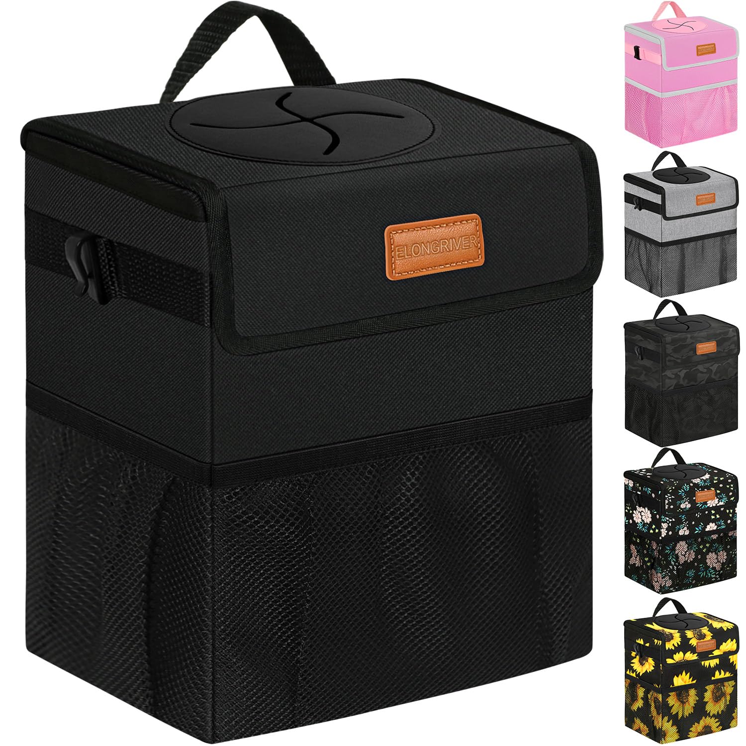 Photo 1 of ELONGRIVER Car Trash Can Bin for Back Seat Leak Proof, Cute Car Trash Bag Hanging, Vehicle Trash Can for SUV Truck Van, Automotive Garbage Cans Front Seat Black