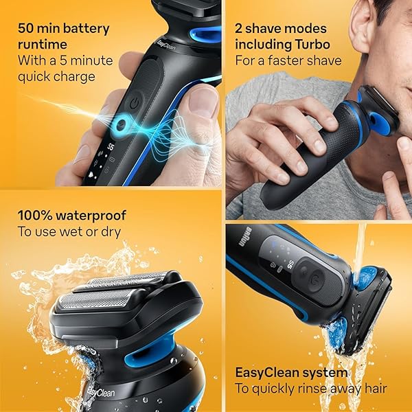 BRAUN ELECTRIC SHAVER FOR MEN, SERIES 5 5118S, WATERPROOF, WET & DRY SHAVE, TURBO SHAVING MODE, FOIL SHAVER WITH PRECISION TRIMMER, BATTERY POWERED, 50 MINUTE BATTERY RUNTIME