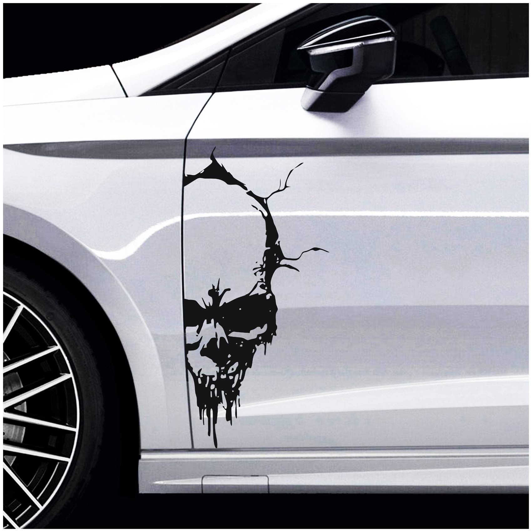 Finest Folia Skull Decal Sticker Decor Film Car Sticker for Car Truck Caravan, Matte Black, 50 x 24 cm, KX041