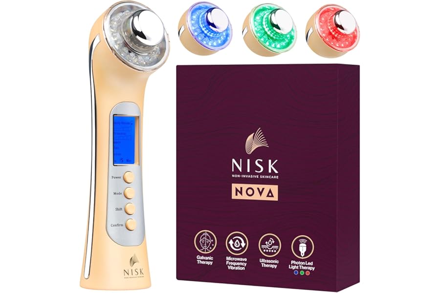 Nova 4-in-1 Facial Wand: Red, Blue and Green Light Therapy, Galvanic Ion Cleansing, Ultrasonic Face Lift & Anti-Aging Device, Tightening, and Rejuvenation for Home Use