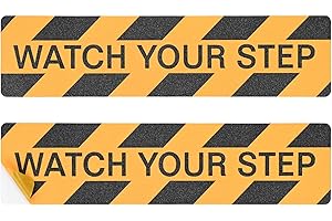 M METERXITY 2-Pack WATCH YOUR STEP Floor Decals Stickers 6 x 24 Inch Watch Your Step Sign Warning Sticker Self-Adhesive Anti 