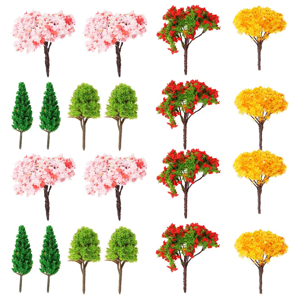 ANCLLO 20 Pcs Model Tree Miniature Train Scenery Plastic Trees Of 5 shapes for Projects, Woodland Scenics DIY Building Office Home Sand Table Decor(6-6.5cm)