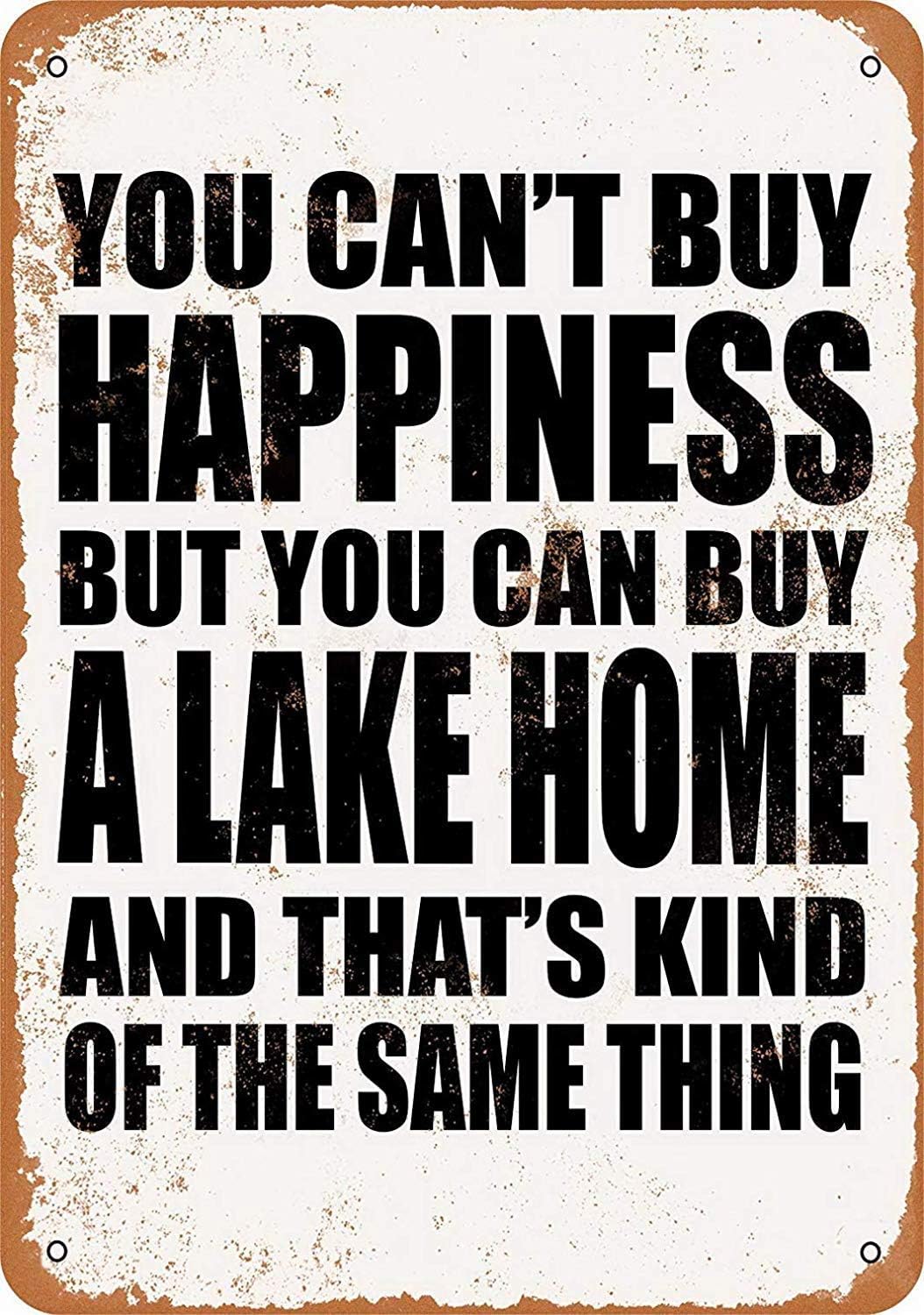 Home Decor - You Can't Buy Happiness But You Can Buy a Lake .8 x 12 Inch Vintage Metal Tin Sign Plate Wall Decor Plaque for Coffee Shop Bar Club