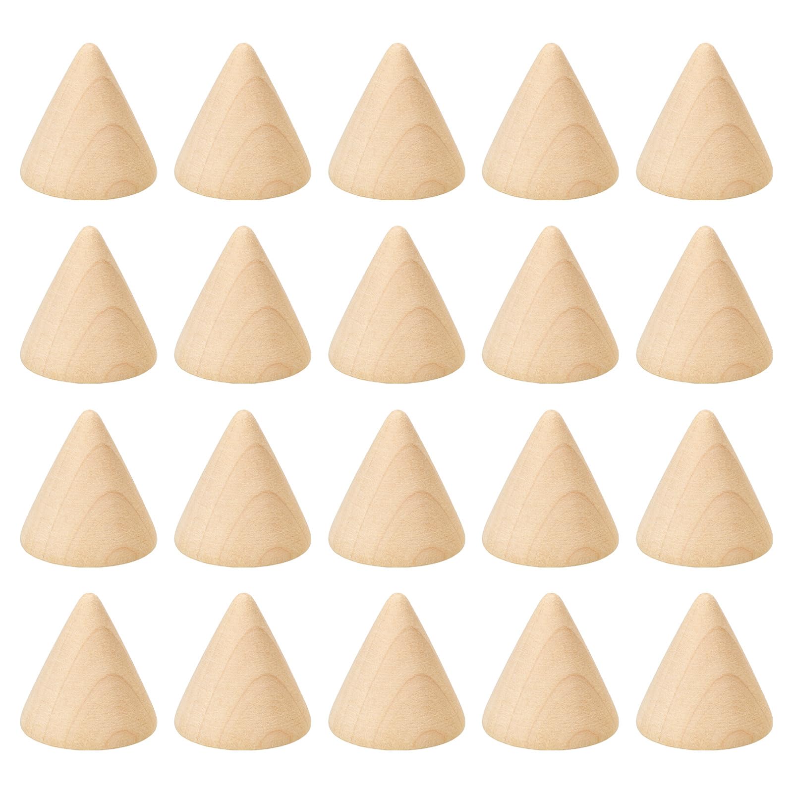 PATIKIL 30x30mm Natural Wood Cone Ring Holder, 20 Pack Finger Jewelry Display Stand Organizer Unpainted Wooden Cones for DIY Craft, Brown