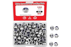 LEONTOOL 100 Pcs M4 x 0.7mm Nylon Inserted Self Locking Nuts Hex Lock Nuts Assortment 304 Stainless Steel Self Clinching Nuts