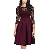 Miusol Women's Vintage Floral Lace 2/3 Sleeve Bridesmaid Cocktail Party Dress
