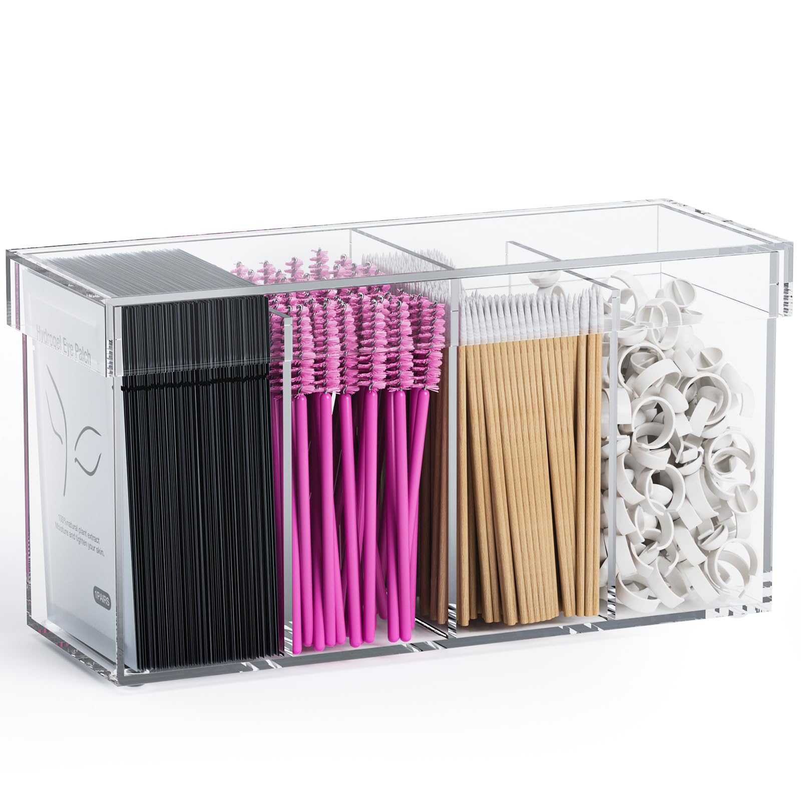 Photo 1 of Lash Extension Organizer with Lid, Acrylic Lash Organizer for Lash Techs, Lashes Supplies Container for Vanity with Anti-Slip Pads, Clear Storage Box for Eyelash Tools Makeup Brush Hair Accessories