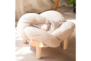 CHEERHOME PETS Elevated Cat Bed Wooden with Cushion Fluffy Pet Couch Sofa for Indoor Cats Raised Kitty Lounge Chair Suitable for Puppy, Cat Furniture(White)