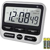 Digital Dual Kitchen Timer with Strong Magnet,24-Hour Countdown &amp; Stopwatch,Loud Alarm,12/24 Hour Clock Switch,Calendar,Visual Indicator Light,Mute Option,3 Placement Options (Batteries Included)