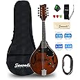Sunsmile A-Style 8 String Acoustic-Electric Mandolin Instrument with Pickup Sapele Top Arched F Holes Body Okoume Neck Walnut Bridge with Gig Bag, Cable, Tuner, Strings, Strap, Picks and Polish Cloth.