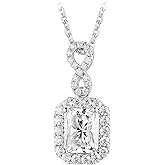 DovEggs Moissanite Necklace Pendant for Women Women`s Pendant Necklace 2ct 6X8mm G-H-I Color Radiant Moissanite Halo Infinity Sterling Silver with 18K White Gold Plated Ideal Birthday Gift Anniversary