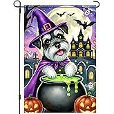 Halloween Schnauzer Garden Flag 12x18 Vertical Double Sided Happy Halloween Pumpkin Dog Garden Flag Holiday Outside Decorations Yard Flag Funny Yard Flags Outside Decor Banner