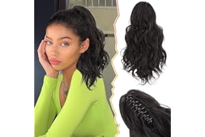 BARSDAR Short Wavy Brown Ponytail Extension - 14 Inch Claw Clip Ponytail Hair Extensions for Women - Thick Soft Synthetic Cli