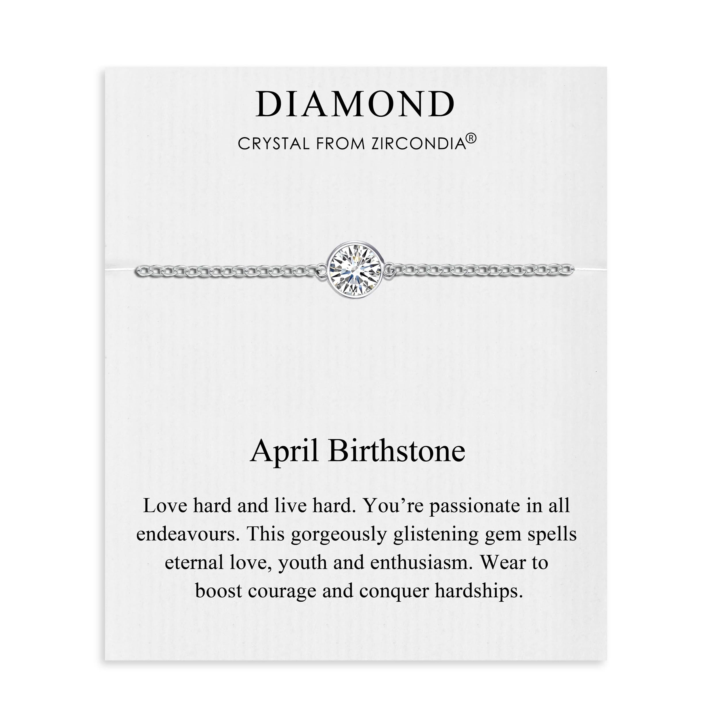 Philip Jones April (Diamond) Birthstone Anklet Created with Zircondia® Crystals