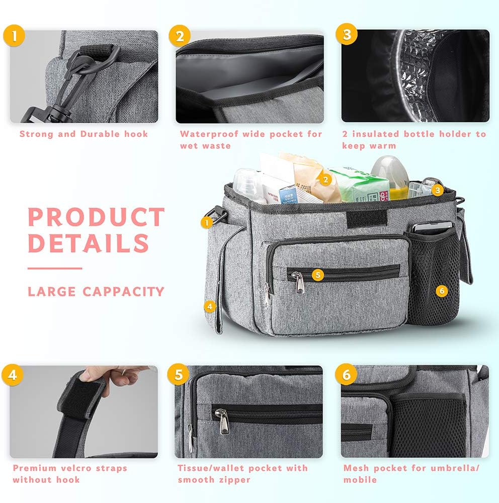 Lenta mall Baby Stroller Organizer Universal Stroller Organizer for Smart Moms with Cup Holders -Convenient Stroller for All Types of Strollers BLUE: Home Improvement