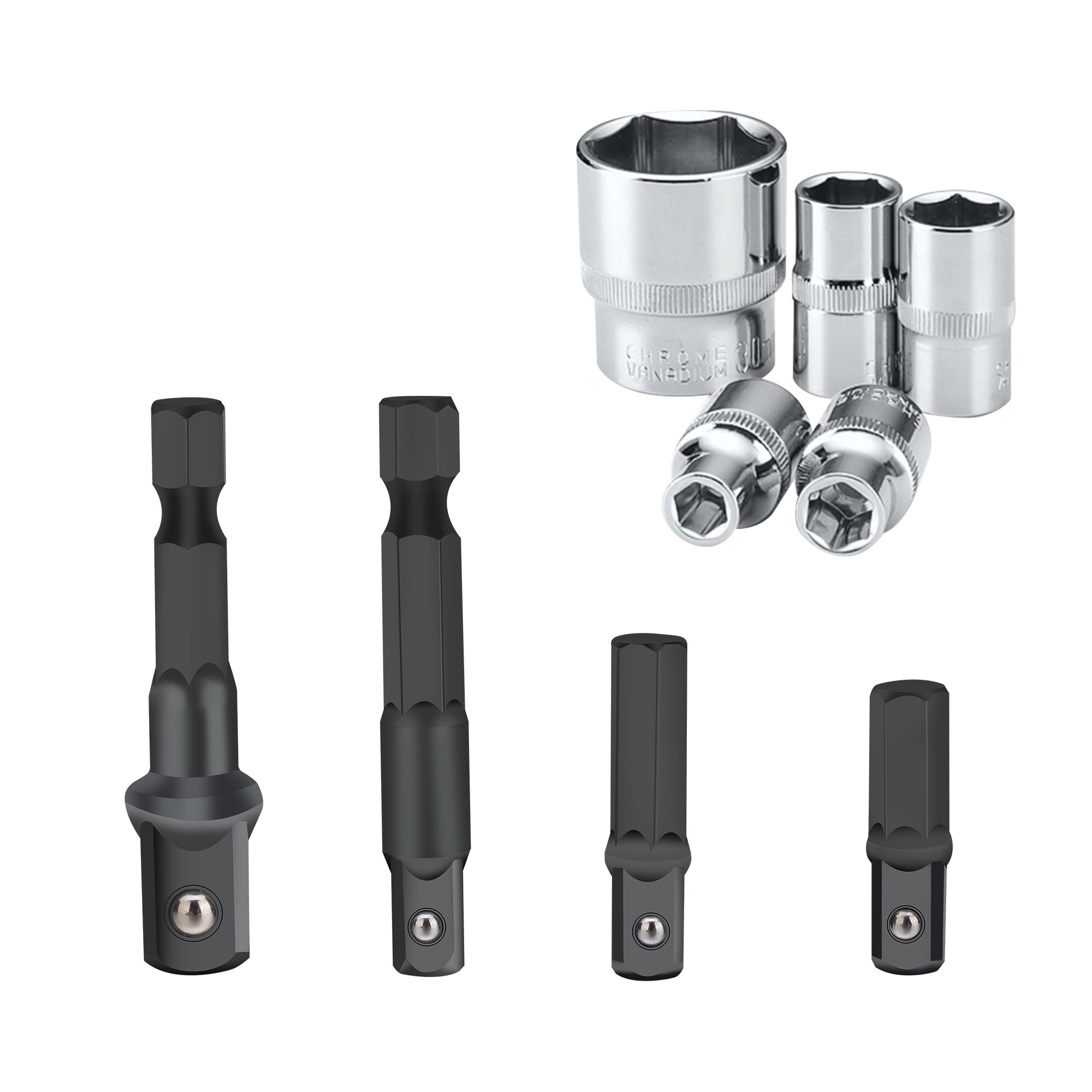 Drill Socket Adapter for Impact Driver with Hex Shank to Square Socket
