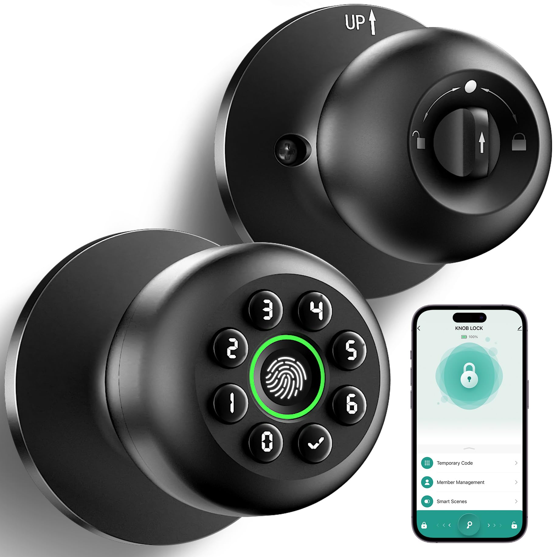 Photo 1 of Fingerprint Door Lock, Smart Fingerprint Door Knob with Keypad, Biometric Door knobs with App Control, Auto Lock Door Lock with Code, Keyless Door Knob with Locks for Bedroom, Home,Office-Matte Black