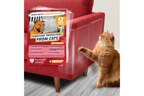 12 Pack Cat Scratch Furniture Protector Sheets – Clear Couch & Sofa Guard from Cat Claws – Easy Apply, Removable, with Twist