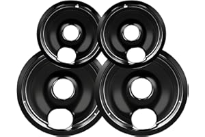 POLRIOS LORA Electric Stove Drip Pans, Replacement Chrome Drip Pans for Electric Stove Compatible with Most Plug-in Electric Ranges include Black 2 * 6in and 2 * 8in (Set of 4 Burner Drip Pan)