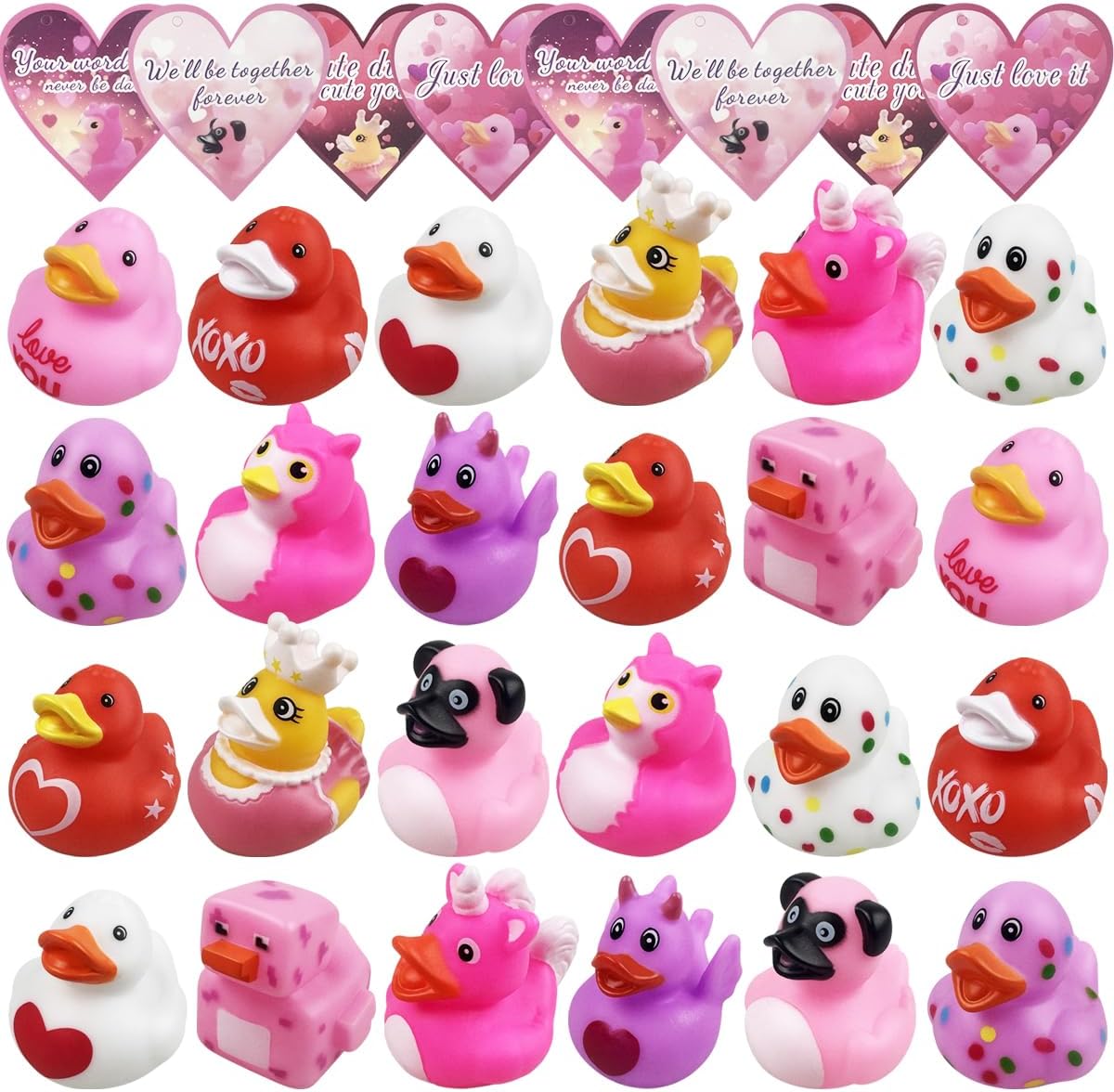 QINGQIU 24 Pack Valentines Cards with Rubber Ducks Jeep Bath Toys for ...