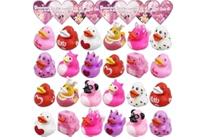 QINGQIU 24 Pack Valentines Cards with Rubber Ducks Jeep Bath Toys for Kids School Class Classroom Valentines Day Gifts Prizes Party Favors