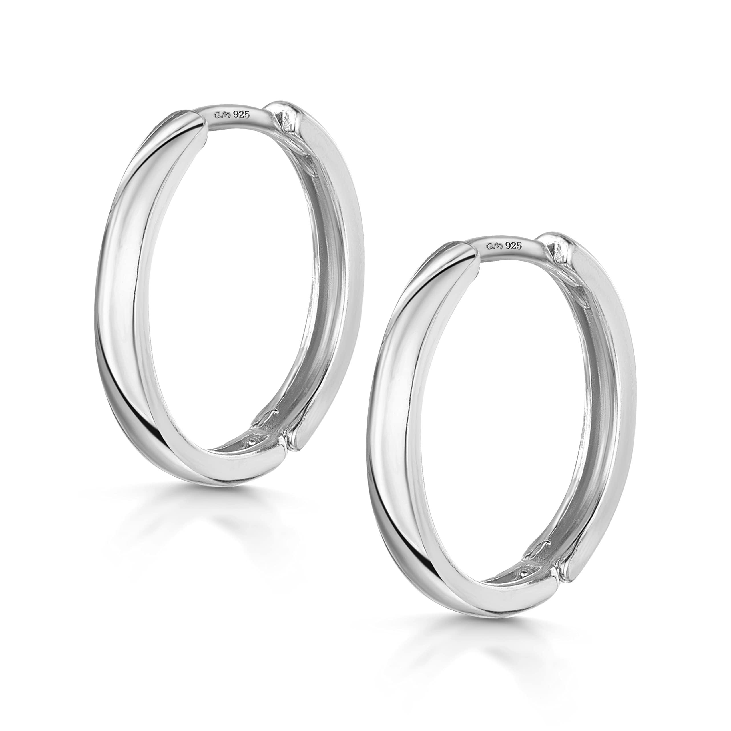 Amberta Fine 925 Sterling Silver Pair of Round Hinged Hoops - Sleeper Earrings Diameter 10 20 45 65 mm (18mm)