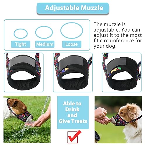 LUCKYPAW Dog Muzzle, Soft Dog Muzzles for Small Medium Large Dogs,  Breathable Printed Muzzles with Adjustable