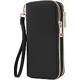 FashionPuzzle Double Zip Around PU Leather Wristlet Cell Phone Wallet