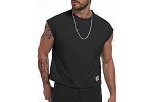 Vssjavun Mens Crop Top Cap Sleeve Oversized Shirt Gym Tank Tops Cropped T Shirts Crewneck Pullover Tee