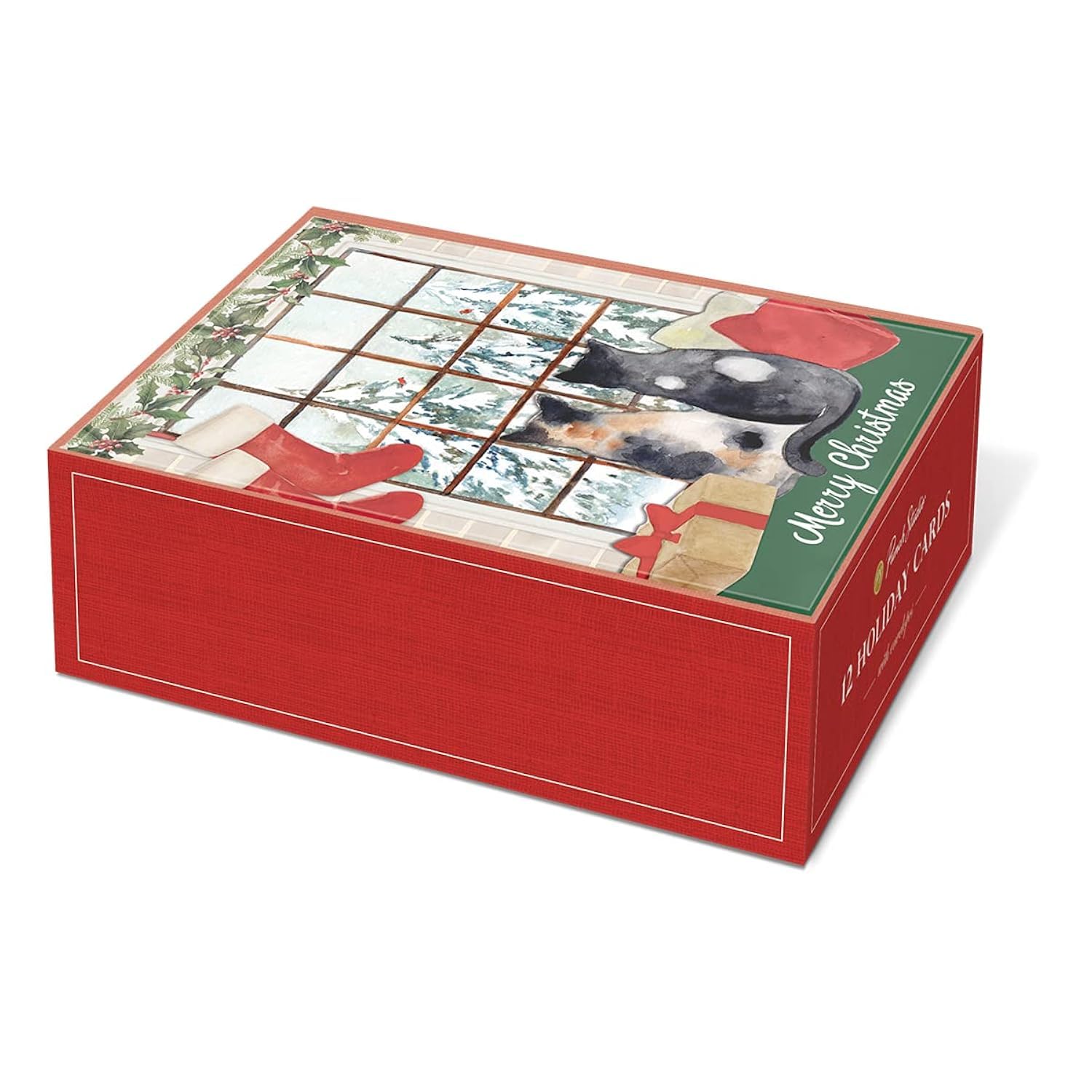 Punch Studio Cats Boxed Christmas Cards Set of 12 (46798), Multicolor