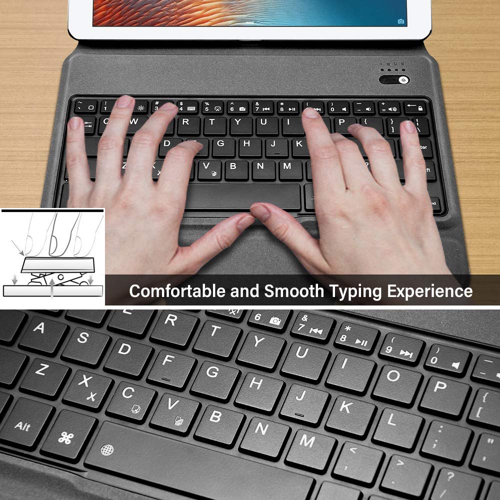 Veroyi iPad Keyboard Case for New 2018 iPad, 2017 iPad, iPad Pro 9.7, iPad Air 1 and Air 2 BT Backlit Keyboard Slim Leather Folio Cover 7 Color Backlight iPad Case with Keyboard