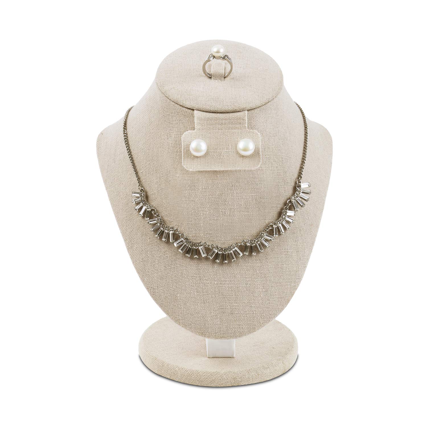 Photo 1 of MOOCA Linen Covered Wood Jewelry Display Necklace Chain Jewelry Bust Stand, Necklace Display Mannequin Bust, 8 7/8" in Height, Tan Linen