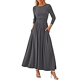 PRETTYGARDEN Women's 2025 Fashion Trendy Fall Long Sleeve Dresses Ruched Flowy Elegant Modest Boho Casual Beach Maxi Dress