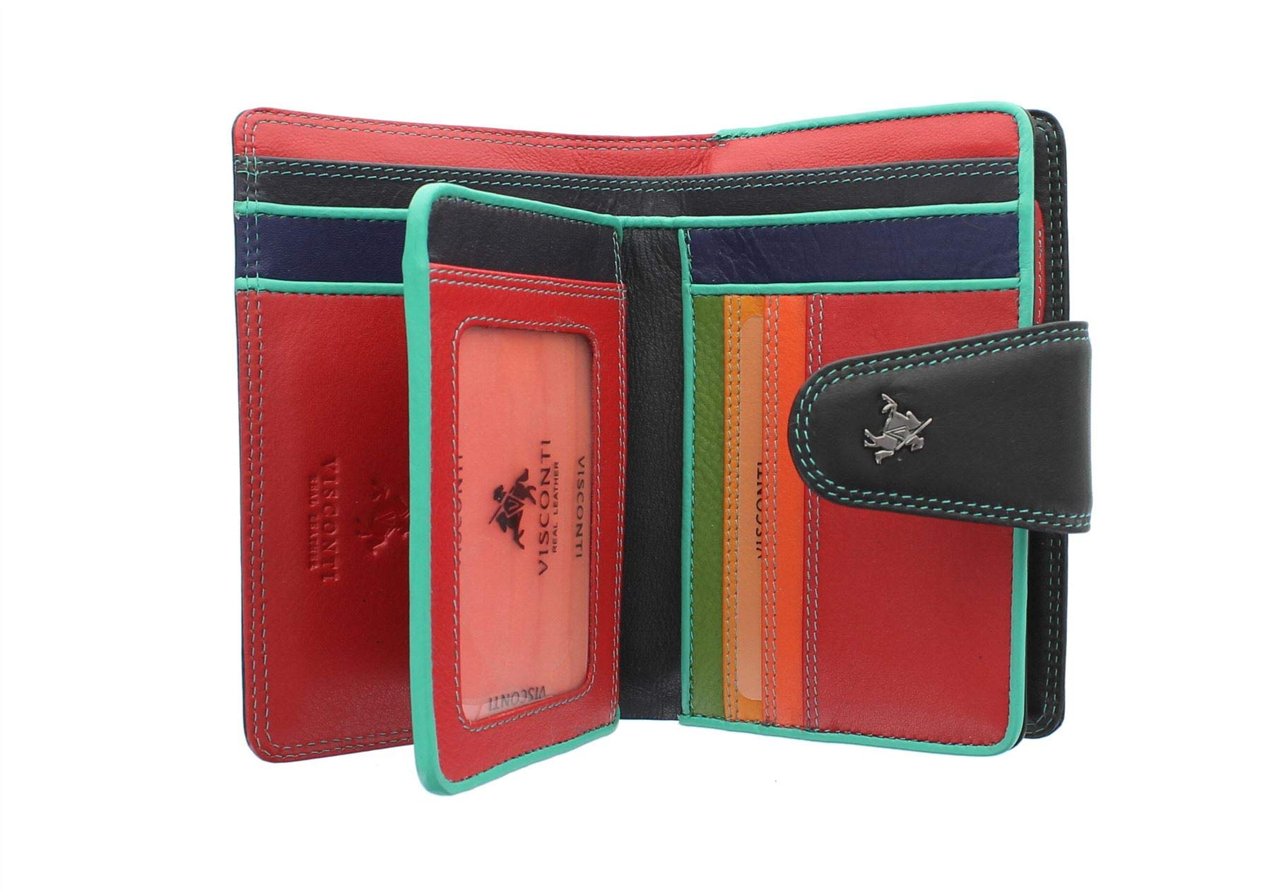 VISCONTI Spectrum Collection Leather Poppy Purse with Tab Closure & RFID Blocking SP31 Black/Hawaii