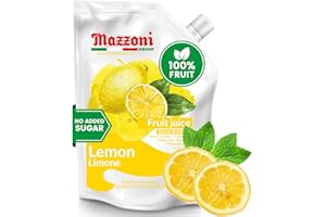 Real Lemon Juice, 100% Pure Lemon, Just Juice, No Sugar Added, Not from Concentrate, No Added Ingredients, Mixer for Cocktails, Drinks, Smoothies – 2.2 lb. Convenient Pouch, Mazzoni, Made in Italy