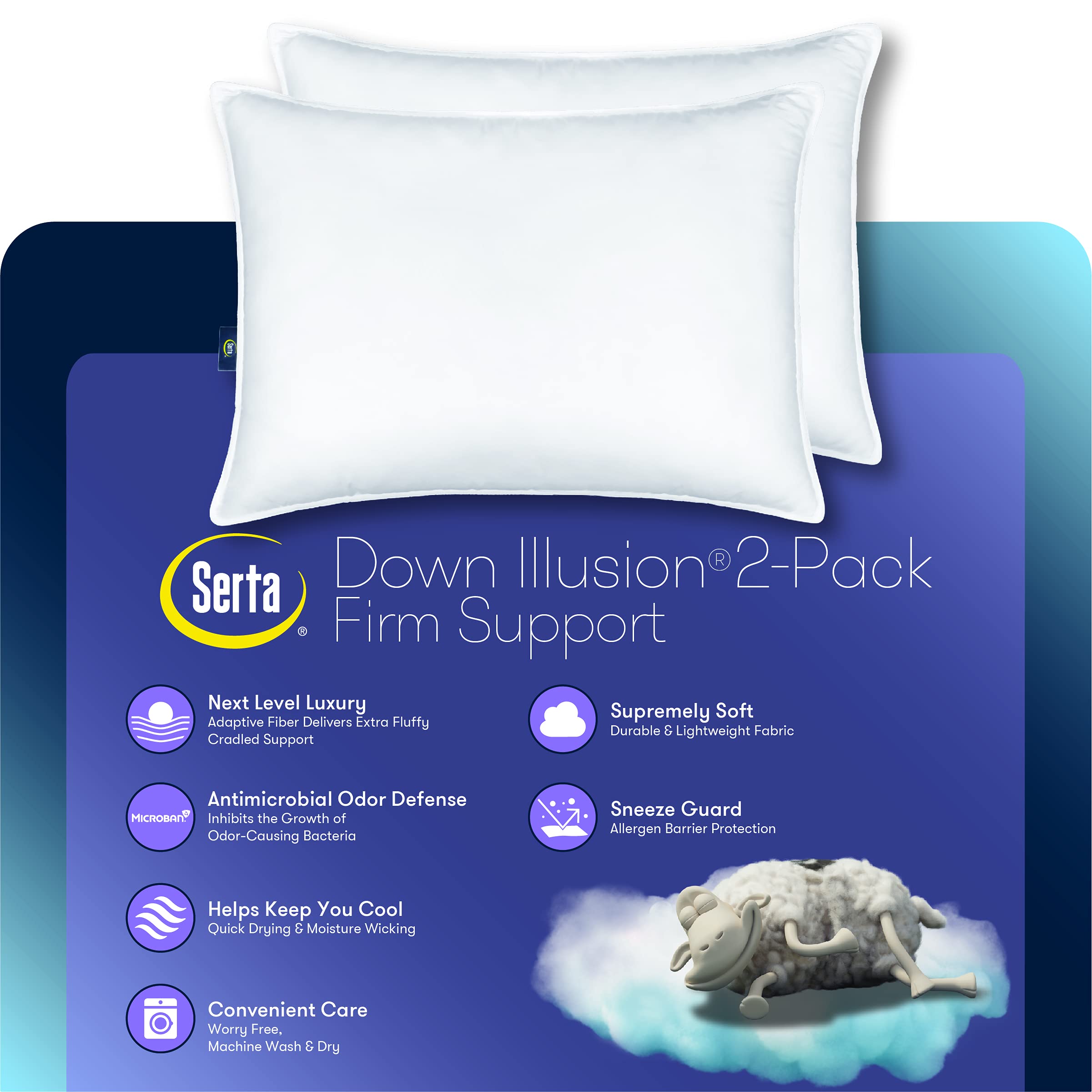 Serta Down Illusion Soft Hypoallergenic Soft/Medium Bed Pillows for