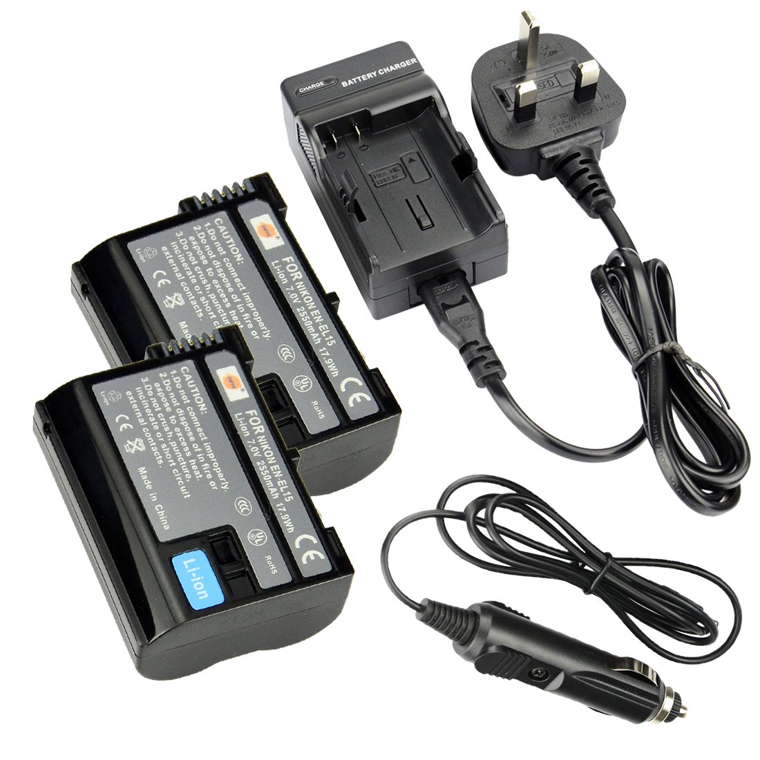 DSTE® 2x EN-EL15 Rechargeable Li-ion Battery + DC113U Travel and Car Charger Adapter for Nikon 1 V1 D600 D610 D750 D800 D800E D810A D7000 D7100 D7200 Camera as Nikon ENEL15