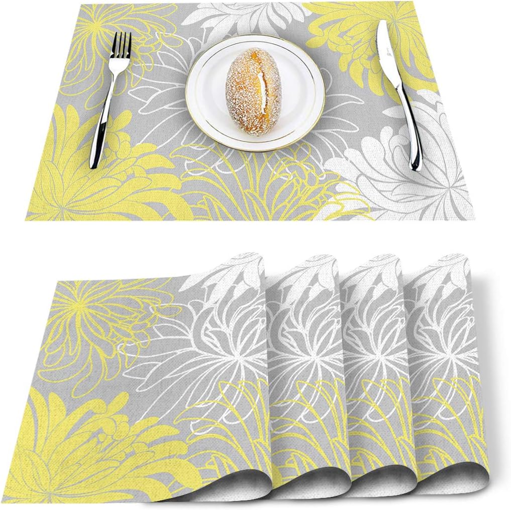 Artwork Store Elegant Daisy Floral Pattern Yellow Placemats Set of 4