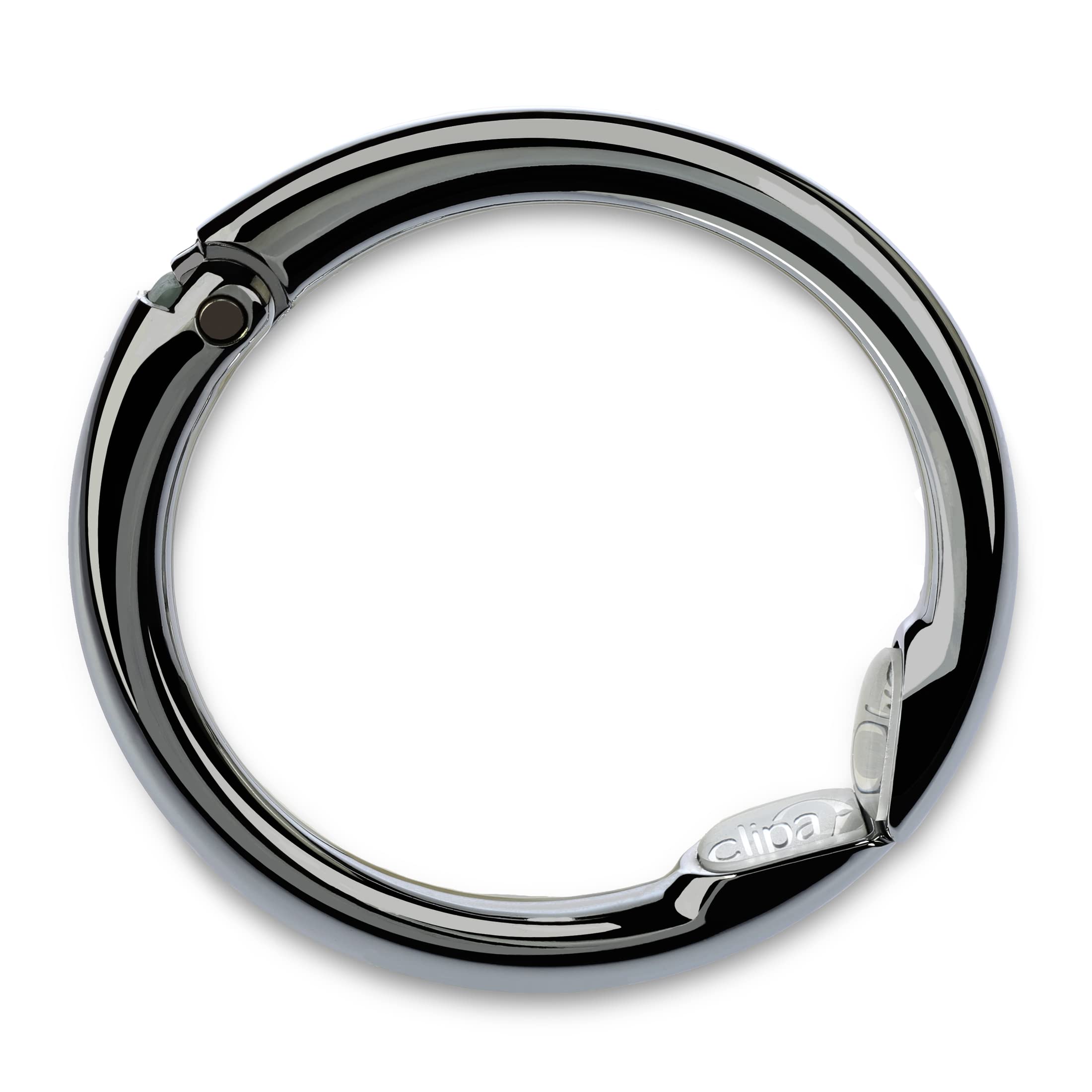 Clipa Purse Hanger โ Polished Hematite PVD - The Ring that Opens into a Hook and Hangs in Just 10 mm of Space, Holds 15 kg, 3 yr. Warranty