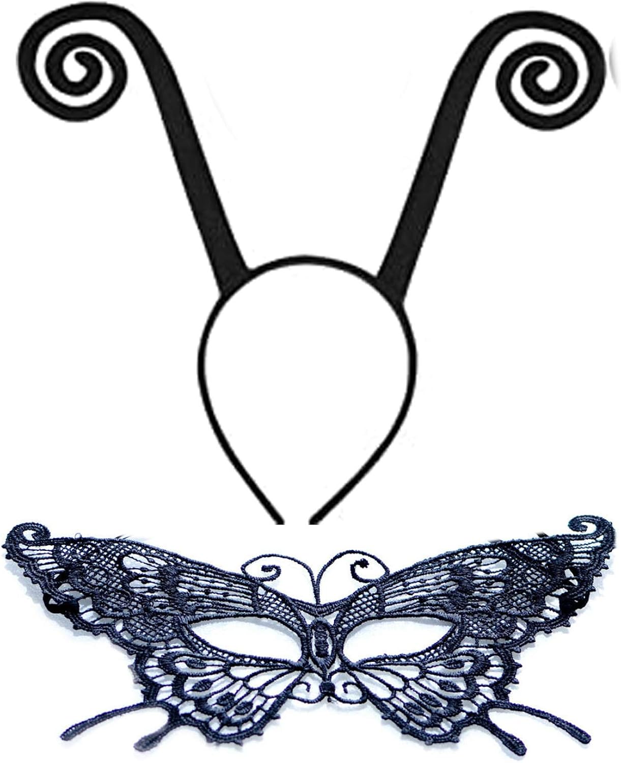 2PCS Butterfly Antenna Headband with Butterfly Lace Mask for Halloween