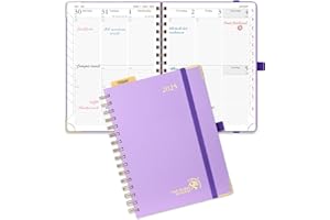 POPRUN 2025 Planner (Medium Size 8.5'' x 6.25'' Wire-Bound Hard Cover) Daily Weekly and Monthly Calendar - Agenda 2025 with Hourly Schedule & Vertical Weekly Layout, Monthly Tabs - Violet