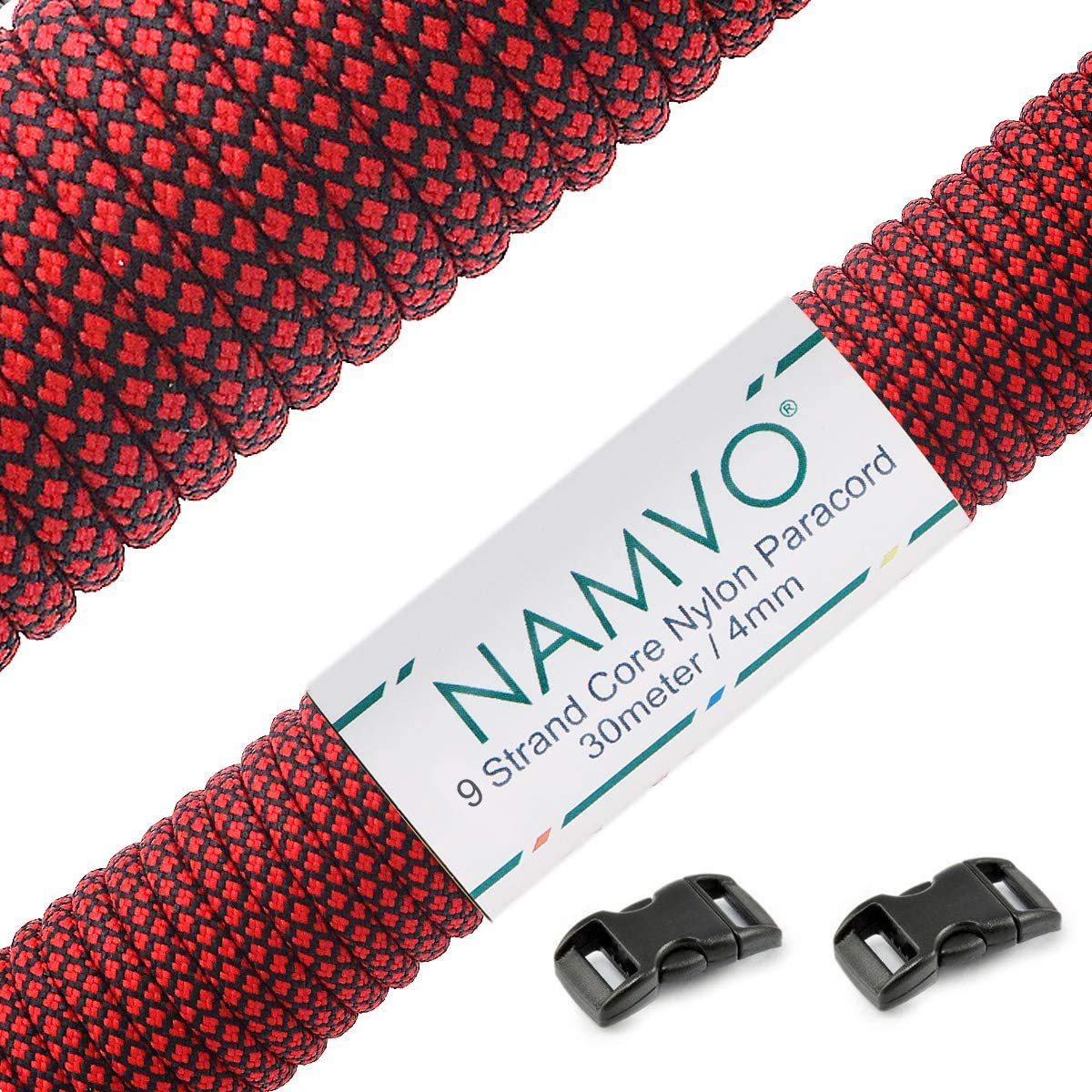 Namvo 550 Paracord Mil Spec Type III 9 Inner Strands Nylon Parachute Cord Strong Breaking Strength 100 Feet Red