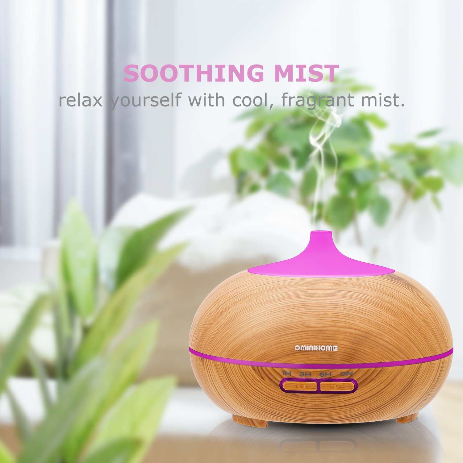 Ominihome Aromatherapy Essential Oil Diffuser, Wood Grain 300ml, 4 Time Setting, Ultrasonic Cool Mist Humidifier for Home, Office, Spa Baby, Yoga (shallow wood grain)