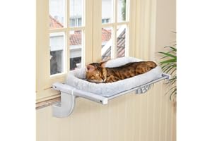 Zoratoo Window Sill Mount Cat Perch Indoor Cats,One-Step Sliding Adjustment Cat Hammock Window Seat Removable Two Fabrics Covers,No Suction Cups Cat Beds Windowsill & Bedside(L-Pad Bed) grey Cwsp111