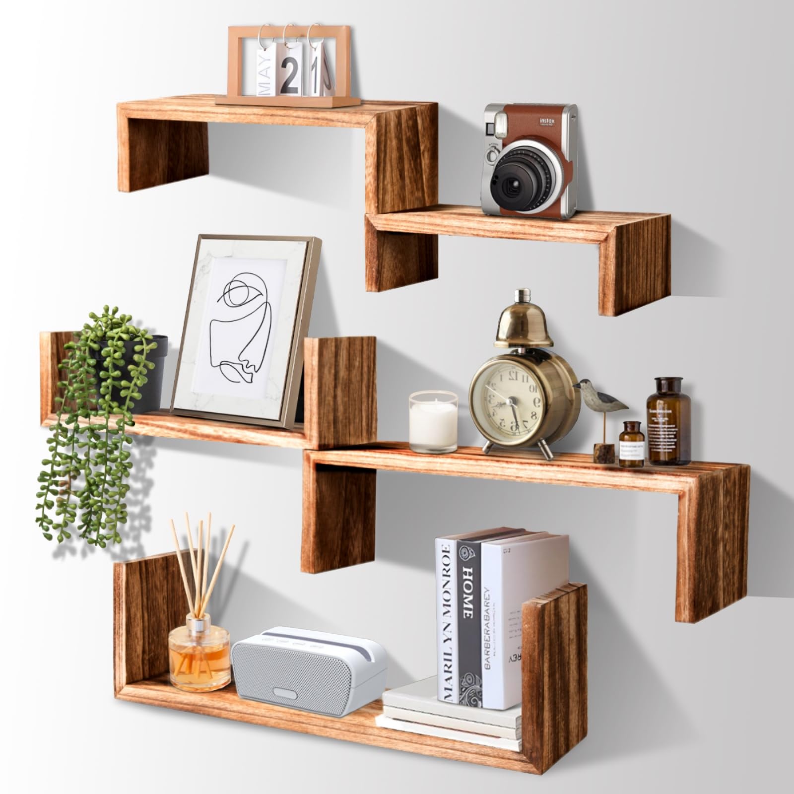 Photo 1 of (2) cbesvfo Wood Floating Shelves for Wall Bedroom, Repisas Flotantes De Pared, repisas flotantes de pared, Floating Shelves for Kitchen, Living Room, Kitchen, Office,Wood Shelves for Wall Decor Set of 5