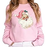 Merrvey Retro Pink Vintage Santa Sweatshirt for Women - Cute Santa Claus Crewneck
